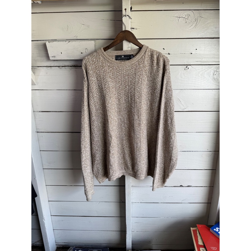 Consensus Sportswear Mens XL Tan Marled Knit Crewneck Sweater Cotton Blend USA